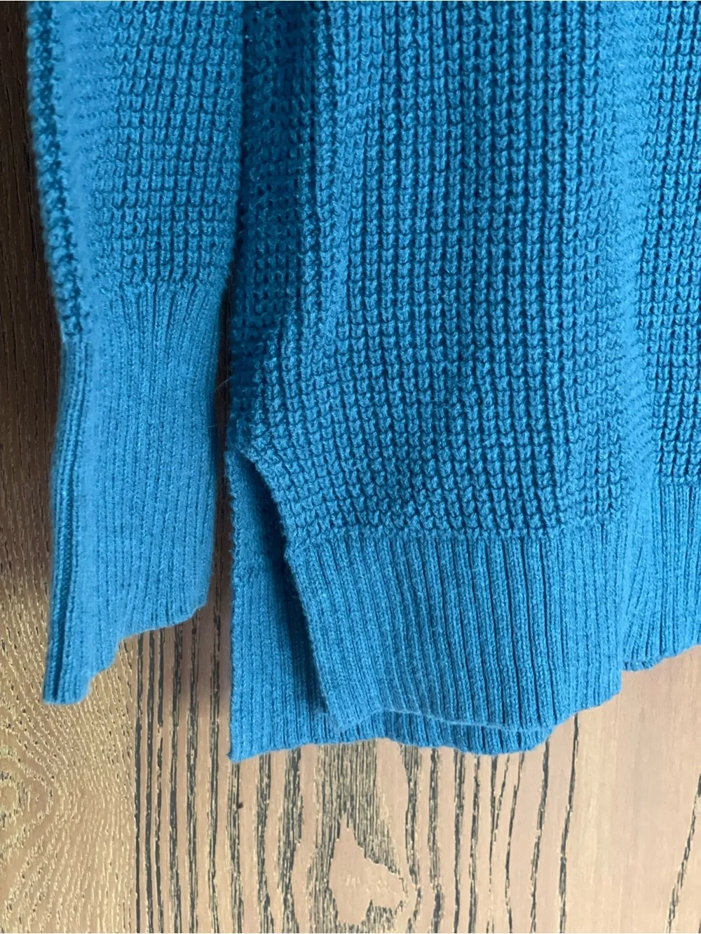 J. Crew Textured Turtleneck Sweater Blue Waffle Knit 100% Cotton Size Large L